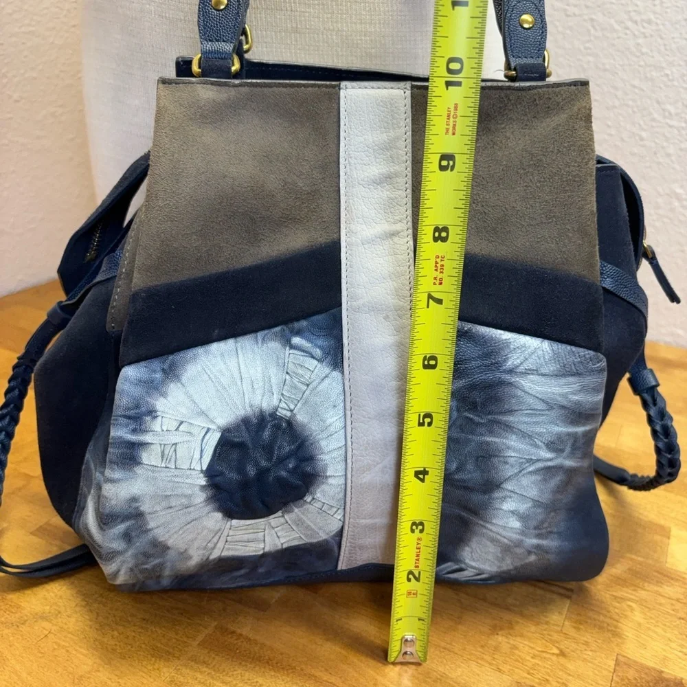 Jerome Dreyfuss Anatole Medium Navy Suede Leather Tie Dye Satchel Crossbody Bag - Picture 7 of 16